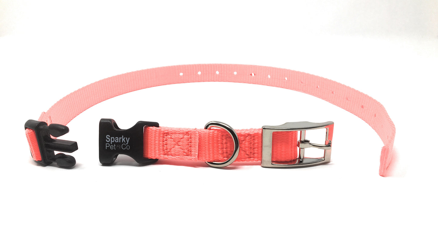 Sparky Pet Co 3/4" / 1" ECollar Replacement Strap - Easy Release Double Buckle Dog Collar - Rugged Nylon - Adjustable - D Ring - Quick Release Metal Clasp - for Invisible Fence Systems (Variants)