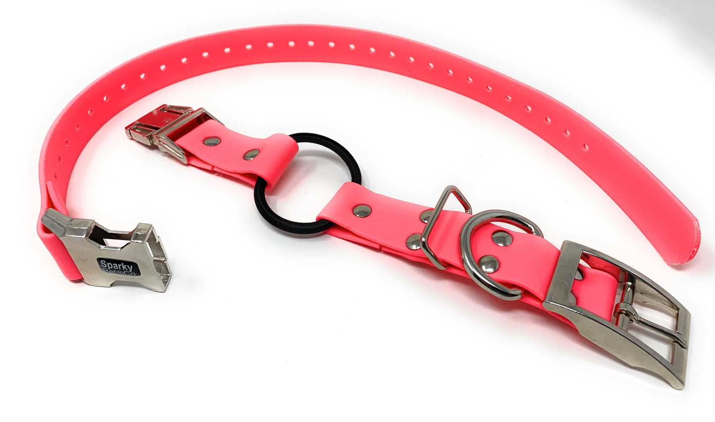 Sparky Pet Co 3/4" Zeus Waterproof Biothane Bungee Double Buckle E Collar Receiver Replacement Strap- Neon Pink