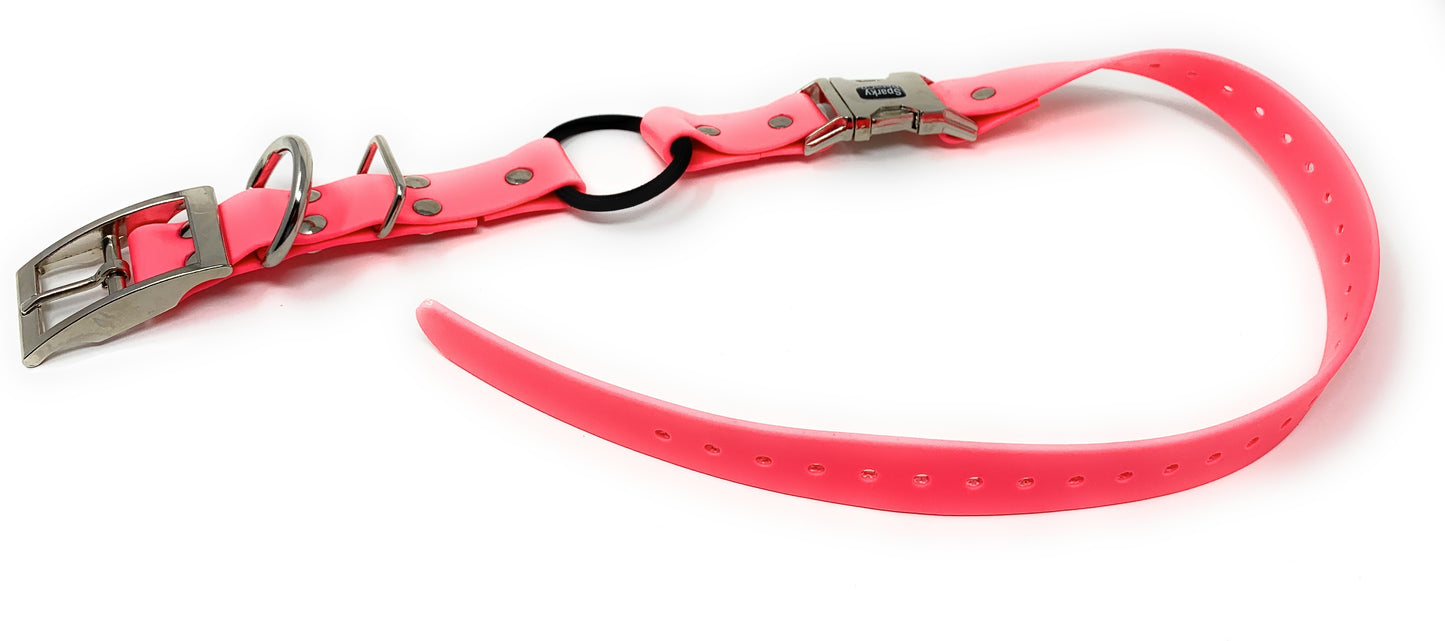 Sparky Pet Co 3/4" Zeus Waterproof Biothane Bungee Double Buckle E Collar Receiver Replacement Strap- Neon Pink