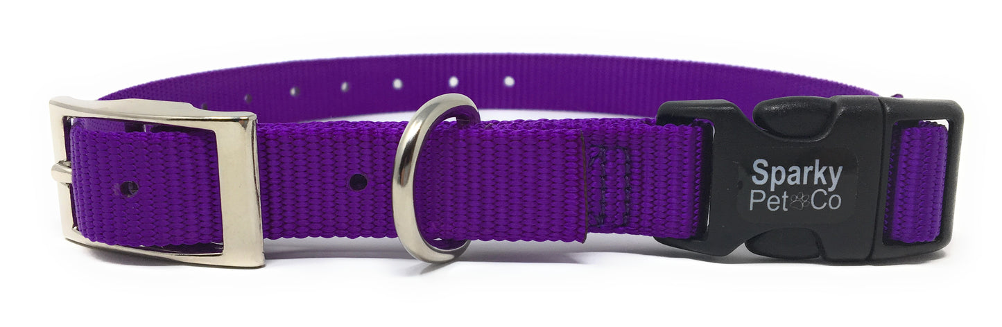 Sparky Pet Co 3/4" / 1" ECollar Replacement Strap - Easy Release Double Buckle Dog Collar - Rugged Nylon - Adjustable - D Ring - Quick Release Metal Clasp - for Invisible Fence Systems (Variants)