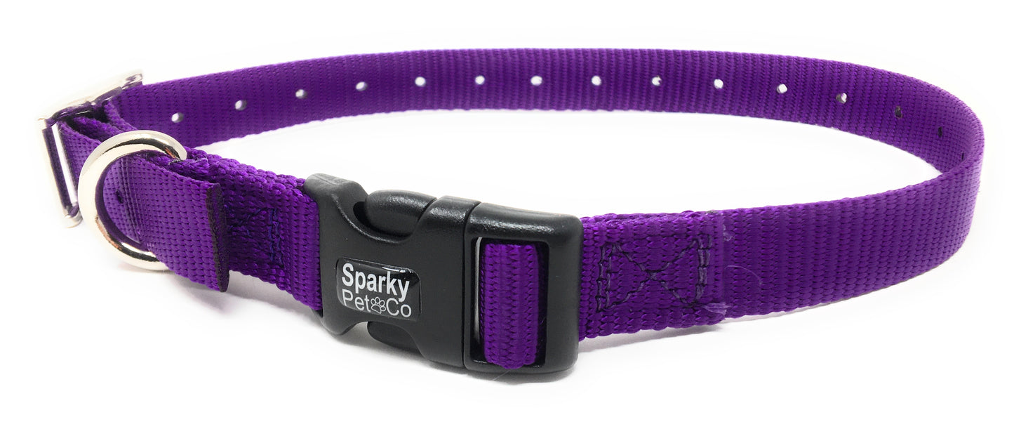 Sparky Pet Co 3/4" / 1" ECollar Replacement Strap - Easy Release Double Buckle Dog Collar - Rugged Nylon - Adjustable - D Ring - Quick Release Metal Clasp - for Invisible Fence Systems (Variants)