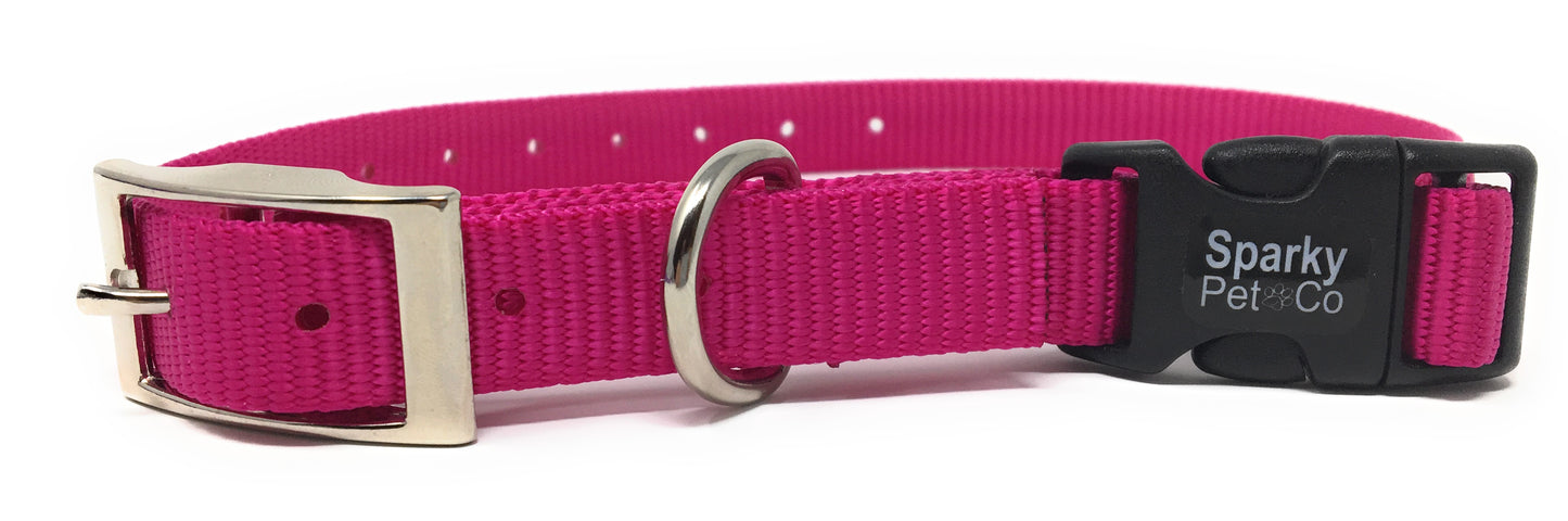 Sparky Pet Co 3/4" / 1" ECollar Replacement Strap - Easy Release Double Buckle Dog Collar - Rugged Nylon - Adjustable - D Ring - Quick Release Metal Clasp - for Invisible Fence Systems (Variants)