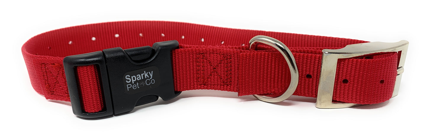 Sparky Pet Co 3/4" / 1" ECollar Replacement Strap - Easy Release Double Buckle Dog Collar - Rugged Nylon - Adjustable - D Ring - Quick Release Metal Clasp - for Invisible Fence Systems (Variants)