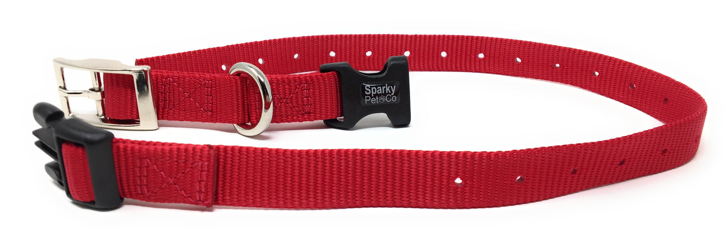 Sparky Pet Co 3/4" / 1" ECollar Replacement Strap - Easy Release Double Buckle Dog Collar - Rugged Nylon - Adjustable - D Ring - Quick Release Metal Clasp - for Invisible Fence Systems (Variants)