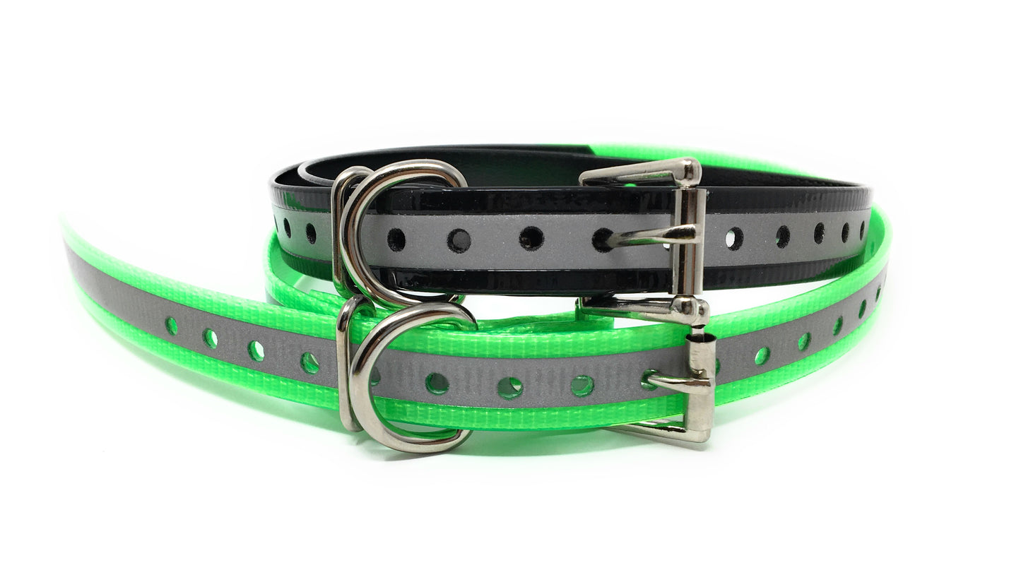 Sparky Pet Co 1" Reflective High Flex E-collar, Bark Collar Square Buckle Replacement Strap with Strip - 8 Colors