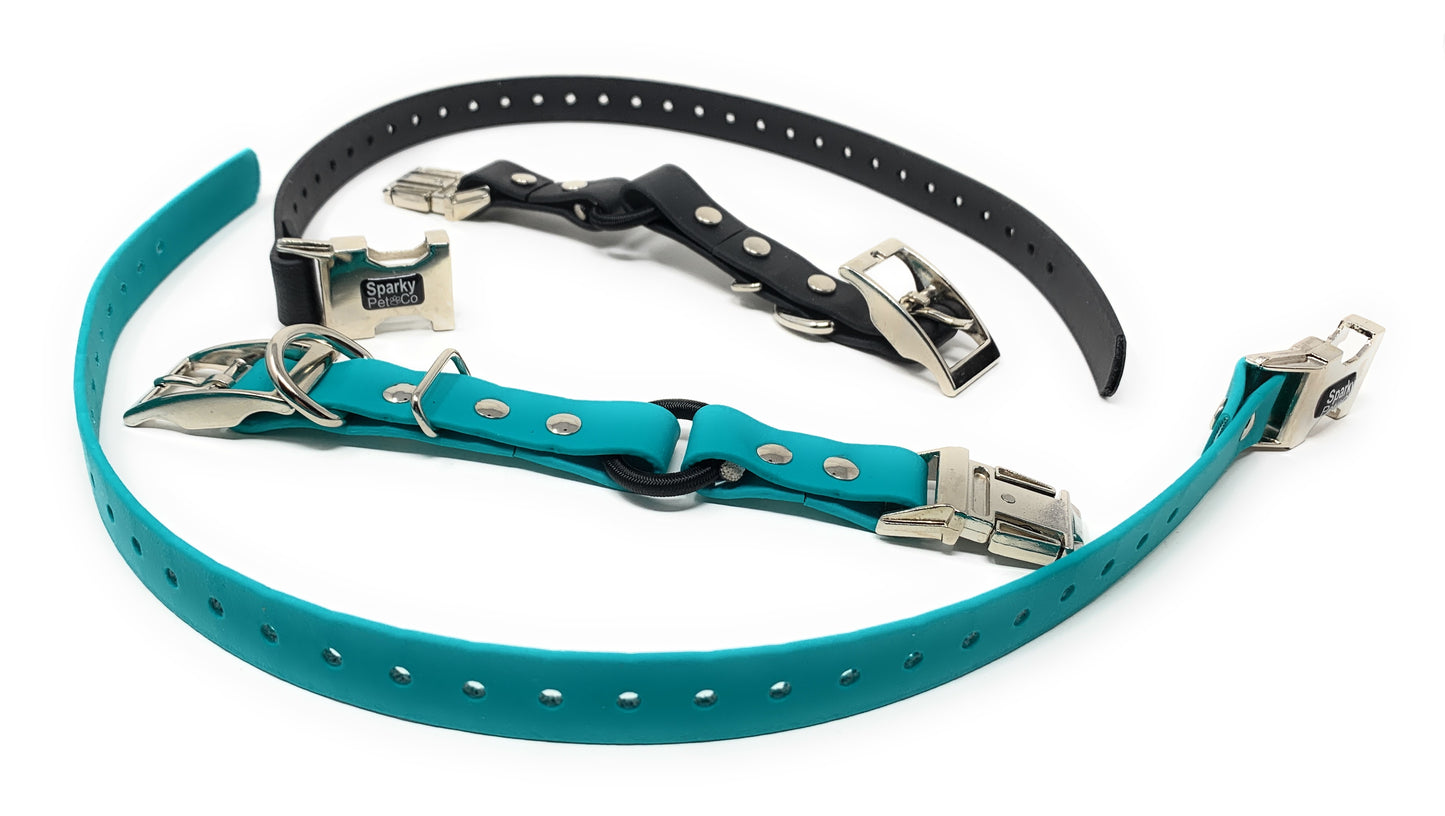 Sparky Pet Co - Zeus ECollar Replacement Strap - Bungee Loop Dog Collar - Waterproof Biothane - Adjustable - Double Buckle - Quick Snap Metal Clasp - Invisible Fence Systems - (Variants)