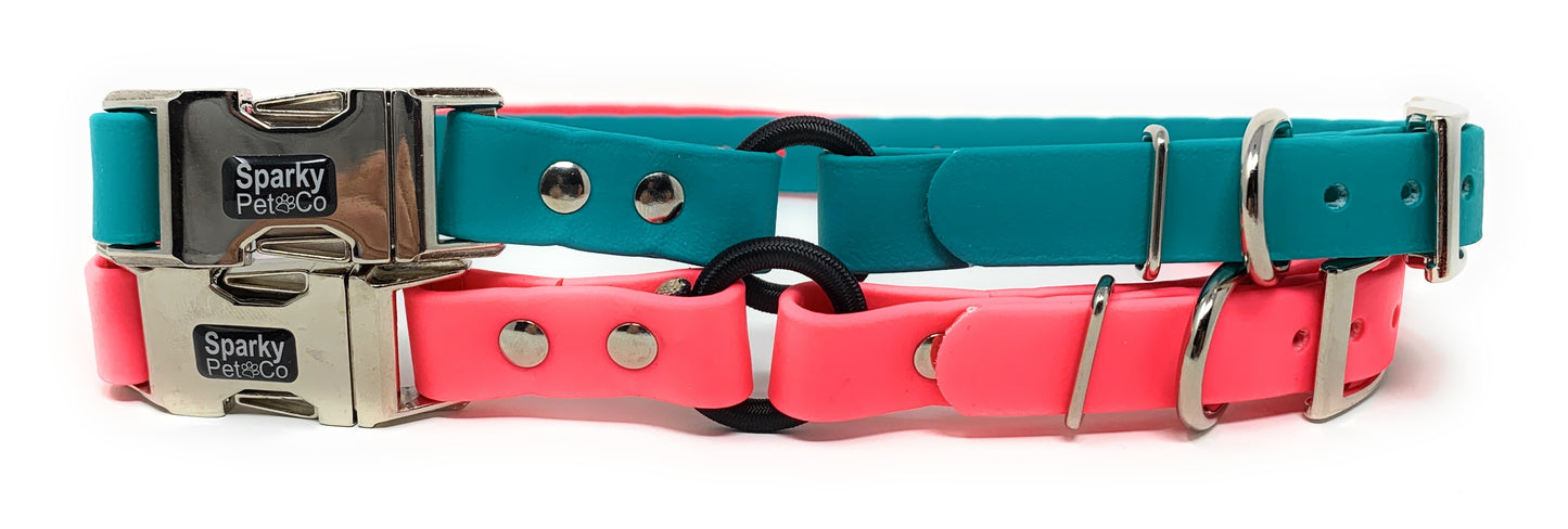 Sparky Pet Co 1" Zeus ECollar Replacement Strap Biothane Bungee Biot Double Buckle Metal Clasp - Neon Pink