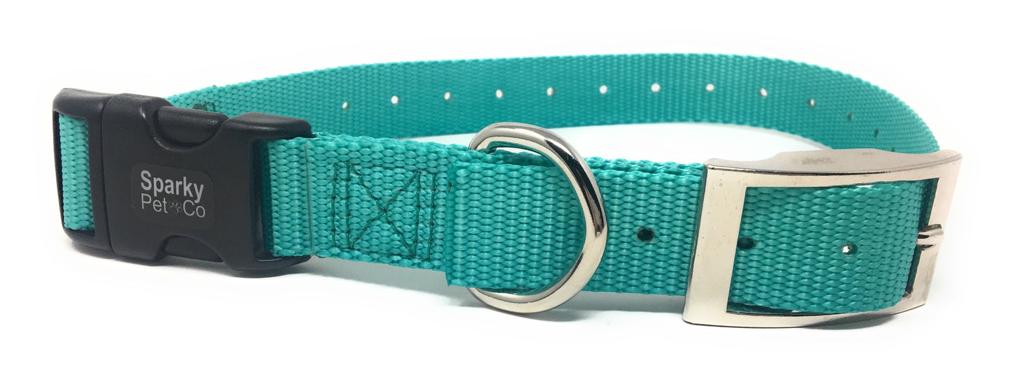 Sparky Pet Co 3/4" / 1" ECollar Replacement Strap - Easy Release Double Buckle Dog Collar - Rugged Nylon - Adjustable - D Ring - Quick Release Metal Clasp - for Invisible Fence Systems (Variants)