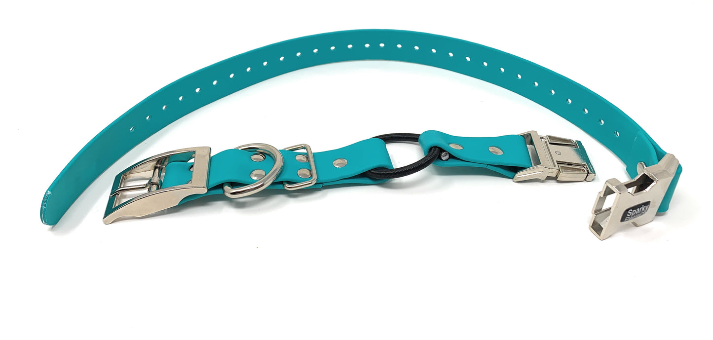 Sparky Pet Co 1" Zeus ECollar Replacement Strap Bungee Biothane Double Buckle Metal Clasp - Teal