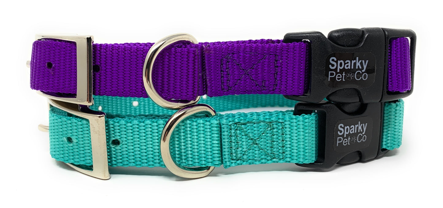 Sparky Pet Co 1" Quick Snap Nylon Double Buckle Replacement E Collar Dog Strap Teal/Purple