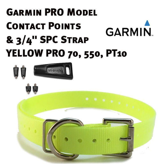 Garmin PRO Model Contact Points & 3/4" SPC Strap Neon Yellow  PRO 70, 550, PT10