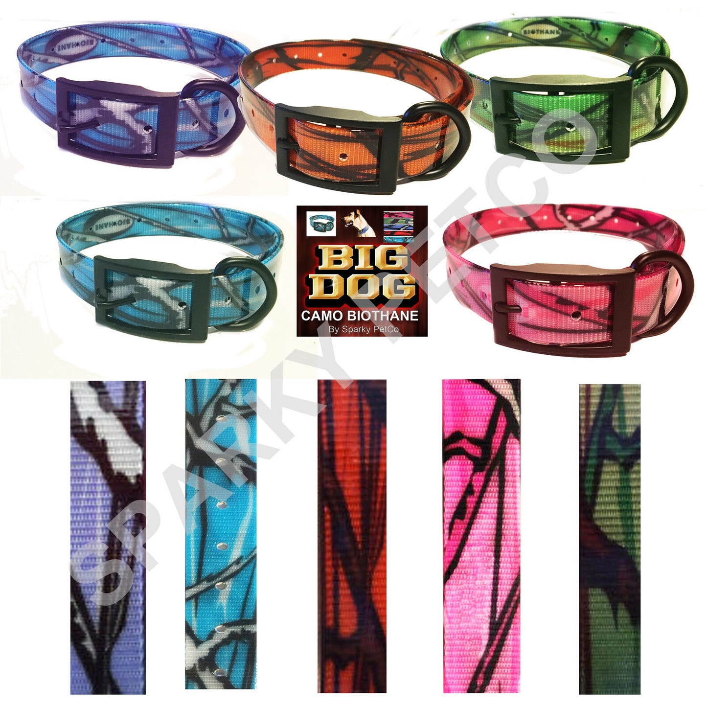 Heavy Duty Dog Fence 1" Camo Biothane Big Dog Replacement Straps- 5 New Colors