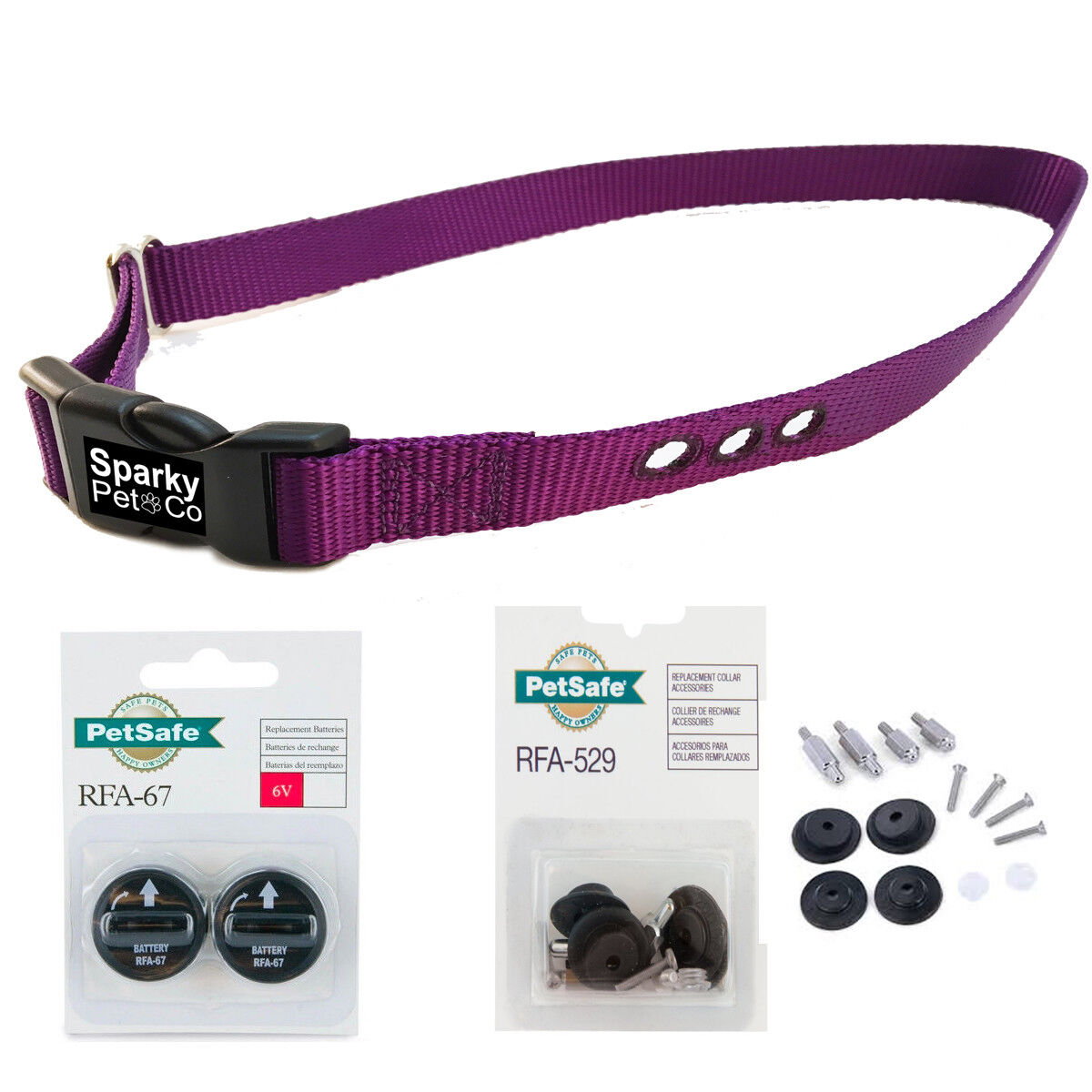 3/4 " 3 Consecutive Hole Dog Fence Replacement Strap + RFA 529 Kit With 2 High Tech Batterys