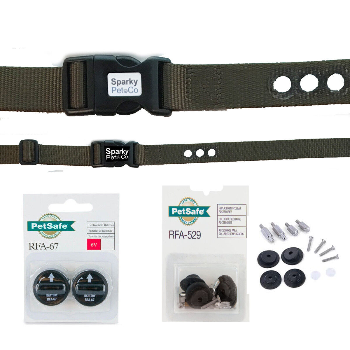 3/4 " 3 Consecutive Hole Dog Fence Replacement Strap + RFA 529 Kit With 2 High Tech Batterys