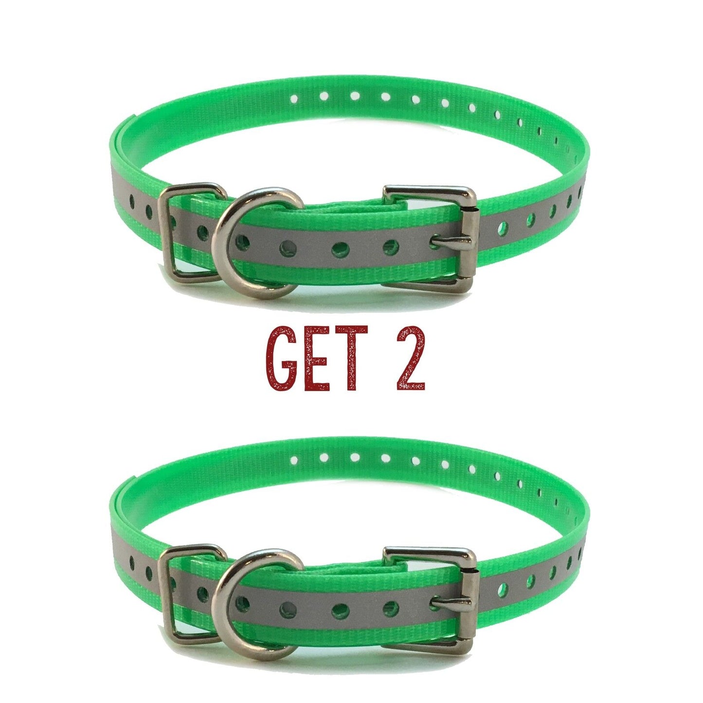 Sparky Pet Co 1" 2- Green Reflective Square Buckle High Flex Dog Strap