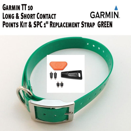 Garmin TT 10 Long & Short  Contact Points Kit & SPC 1" Replacement Strap Green