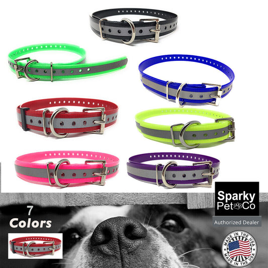 Sparky Pet Co 3/4 inch E Collar Reflective  Replacement Dog Strap- 7 Colors