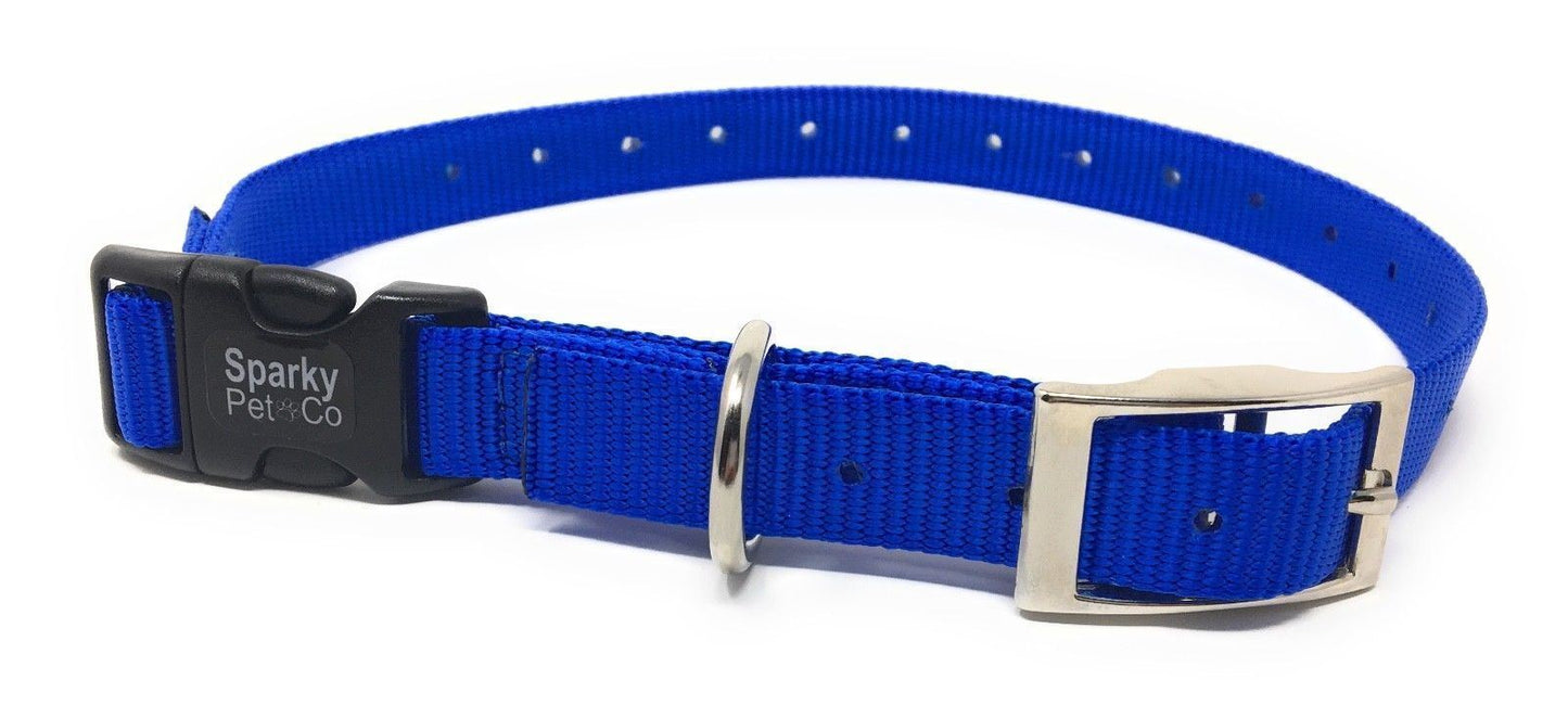 Sparky Pet Co E Collar Compatible 3/4" Nylon Double Buckle Quick Snap STRAP BLUE