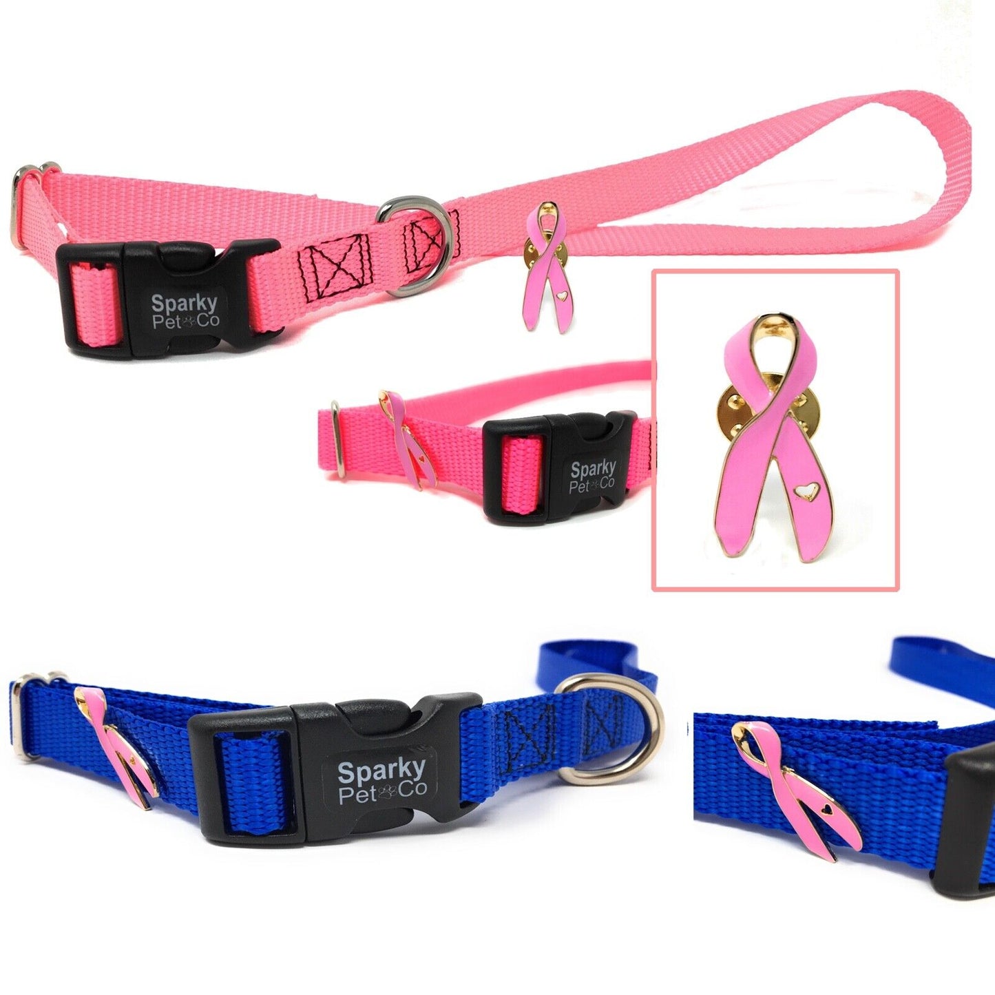 Sparky Pet Co 3/4" Dog Collar with Breast Awareness Month Pin for Owner