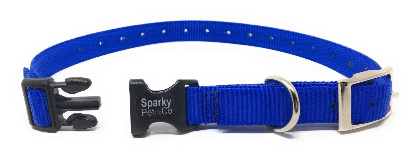 Sparky Pet Co E Collar Compatible 3/4" Nylon Double Buckle Quick Snap STRAP BLUE