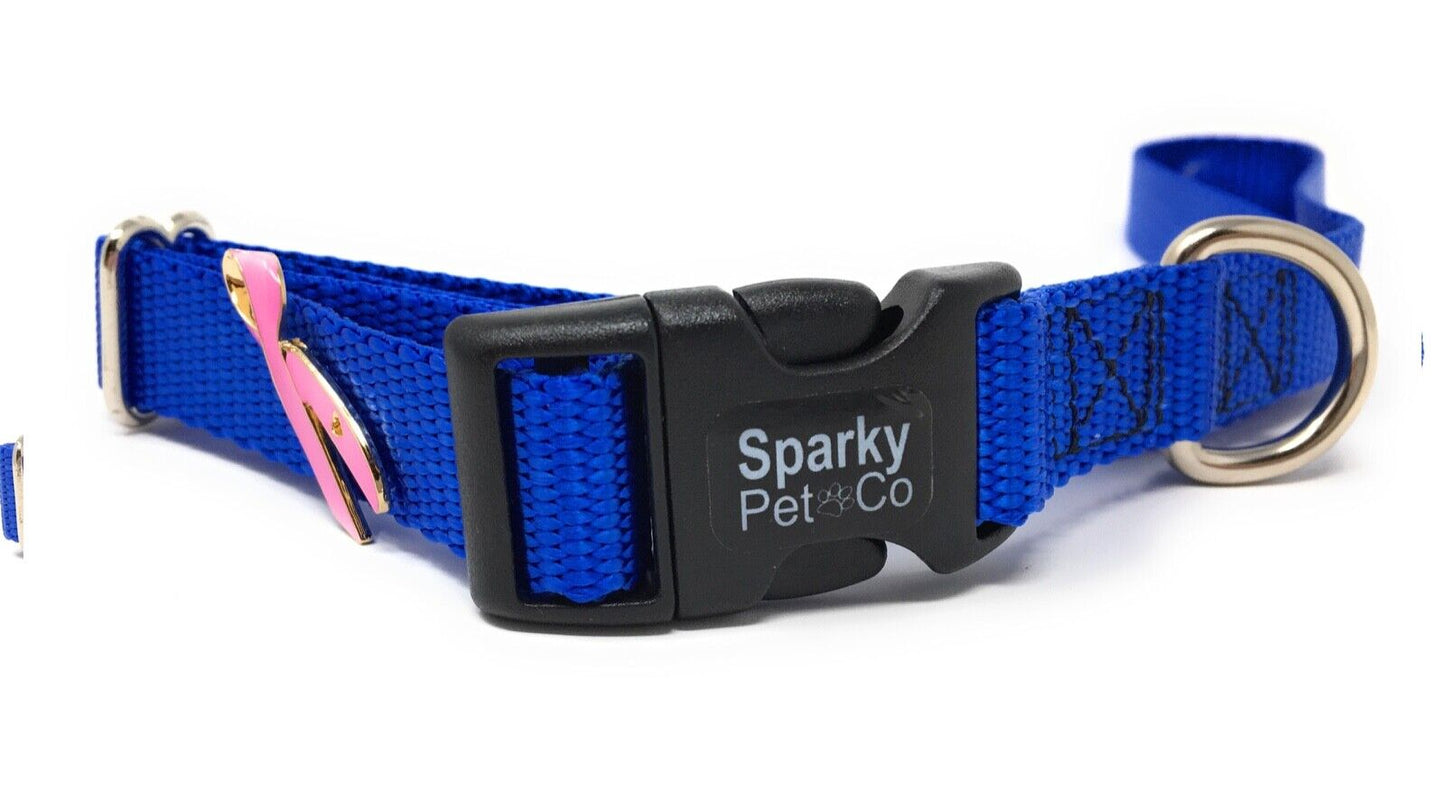 Sparky Pet Co 3/4" Dog Collar with Breast Awareness Month Pin for Owner