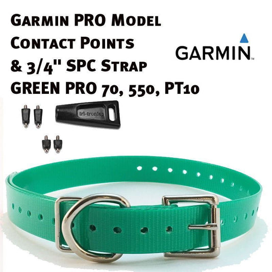 Garmin PRO Model Contact Points & 3/4" SPC Strap Green  PRO 70, 550, PT10