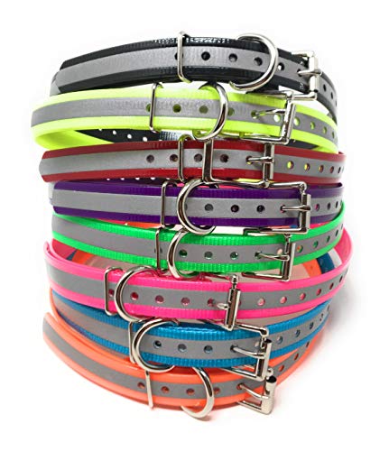 3/4 Inch Reflective High Flex Dog Roller Buckle Collar Straps (Green/Pink)