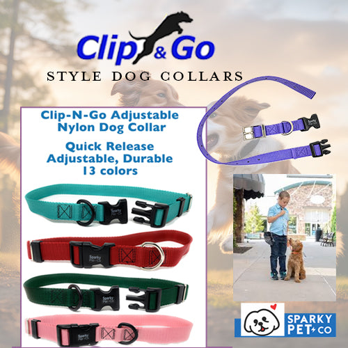 Sparky PetCo 3/4" Universal Clip-N-Go Adjustable Nylon Dog Collars - Black