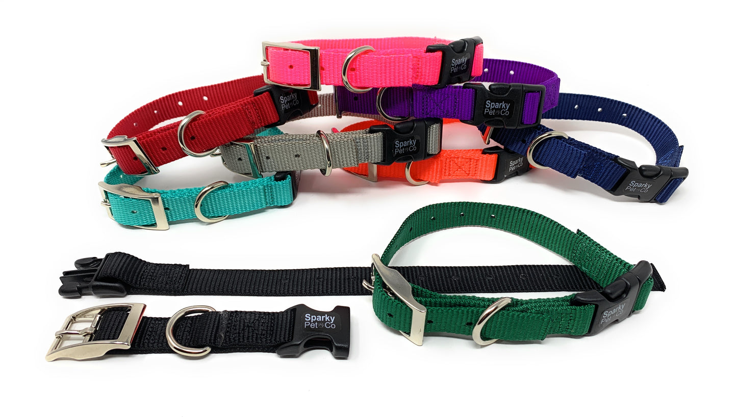 Sparky Pet Co - ECollar Replacement Strap - Easy Release Double Buckle Dog Collar - Rugged Nylon - Adjustable - D Ring - Quick Release Metal Clasp - for Invisible Fence Systems - 1" x 28" - Green