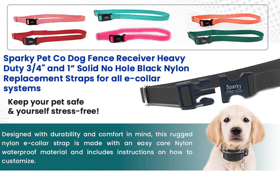 Sparky Pet Co  1" Solid Nylon Replacement Dog Collars for Remote Trainers - 14 Colors