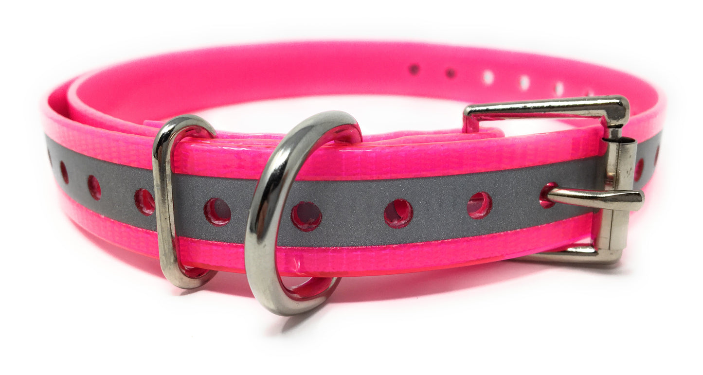 Sparky Pet Co 1" 2 - Pink Reflective Square Buckle High Flex Dog Strap