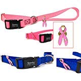 Sparky Pet Co 3/4" Clip-N-Go Nylon Dog Collar with Breast Awareness Month Pin for Owner Pink