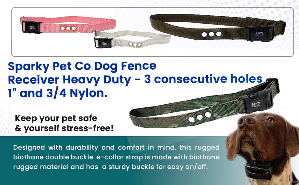 Sparky Pet Co ¾” Nylon 3-Hole Consecutive Dog Fence E-Collar Receiver Strap – Heavy Duty Replacement for Bark Collars Containment Systems - Navy