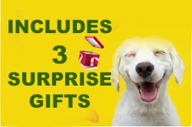 Christmas or Hanukkah Large Dog Spa Gift Set, 5 Pieces: 32 oz Big Dog Water/Food Bowl, Grooming Gloves, 2-10" Natural Rawhide Retreiver Dog Chew Bones and 3 Surprises for Your Dog!