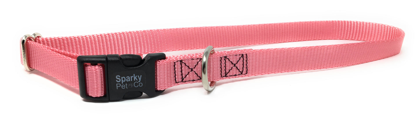 Sparky Pet Co 1" Universal Clip-N-Go Adjustable Nylon Dog Collars - Carnation Pink