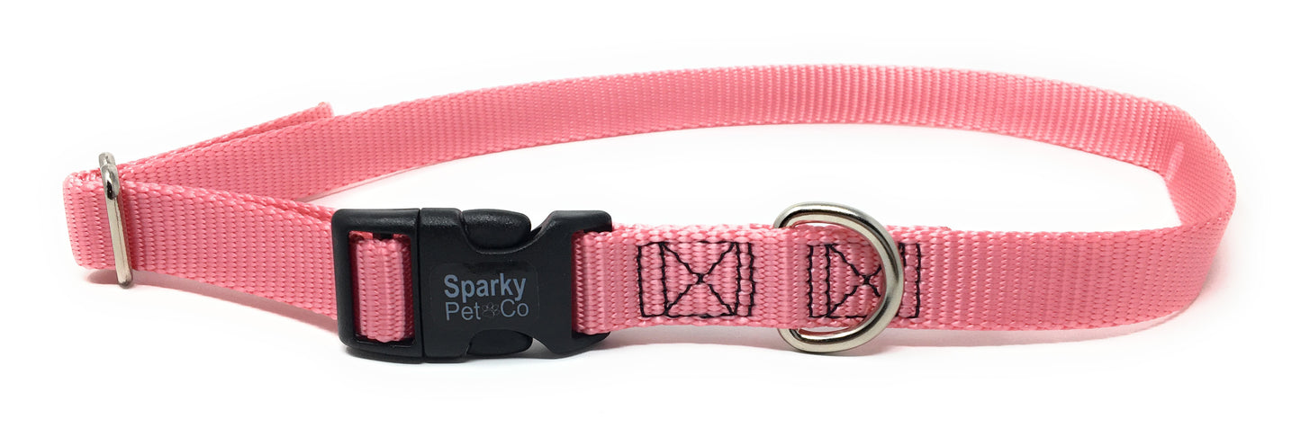 Sparky Pet Co 1" Universal Clip-N-Go Adjustable Nylon Dog Collars - Carnation Pink