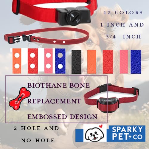 Sparky PetCo Compatible 3/4" Waterproof Biothane Bone Embossed Dog Bark in- Underground Systems No Hole Strap Wraps Around The Receiver (NEON Pink)