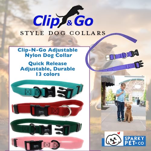 Sparky Pet Co 3/4" Universal Clip-N-Go Adjustable Nylon Dog Collars (Green)