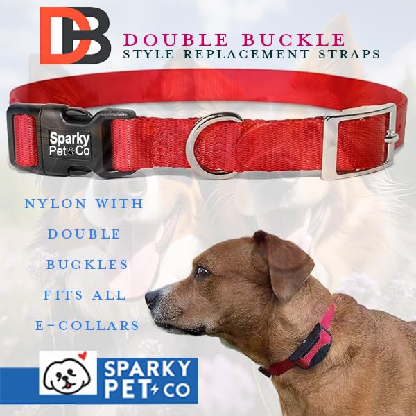 Sparky Pet Co 1" ECollar Replacement Strap Double Buckle Nylon Metal Clasp - Blue