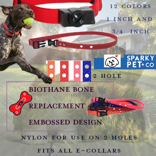 Sparky PetCo Compatible 3/4" Waterproof Biothane Bone Embossed Dog Bark in- Underground Systems No Hole Strap Wraps Around The Receiver (NEON Pink)