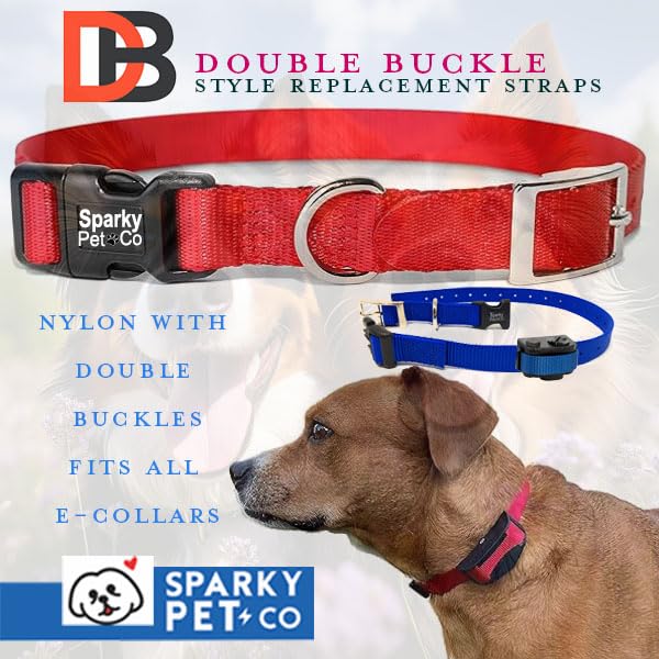 Sparky Pet Co - ECollar Replacement Strap - Easy Release Double Buckle Dog Collar - Rugged Nylon - Adjustable - D Ring - Quick Release Metal Clasp - for Invisible Fence Systems - 3/4" x 24" - Blue