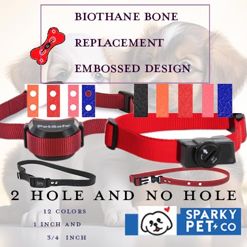 Sparky PetCo Compatible 3/4" Waterproof Biothane Bone Embossed Dog Bark in- Underground Systems No Hole Strap Wraps Around The Receiver (NEON Pink)