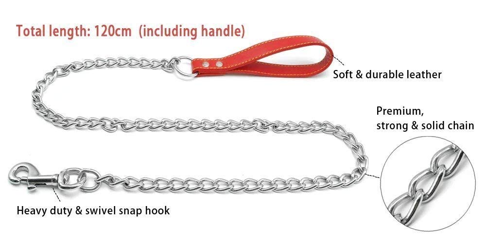 OmniPet 3/4" x 4' Zeta Chain Lead/2.5mm Link with 3/4" Biothane Handle Strap-