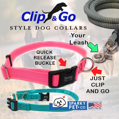 Sparky Pet Co 3/4" Clip-N-Go Nylon Dog Collar with Breast Awareness Month Pin for Owner Pink