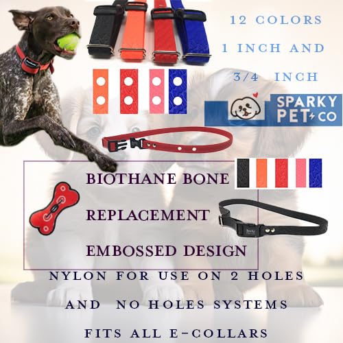 Sparky PetCo 1" 2 Hole 1.25" Biothane Universal Bone Embossed Dog Strap (NEON