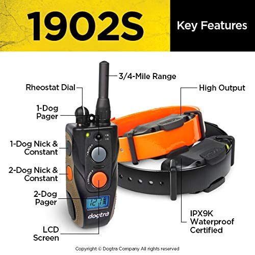 Dogtra 1902S Two Dog Remote Training Collar - 3/4 Mile Range, Rechargeable,