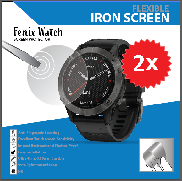 GVDS Flexible Iron Screen Protector Cover for Garmin Fenix Watch Face All Model