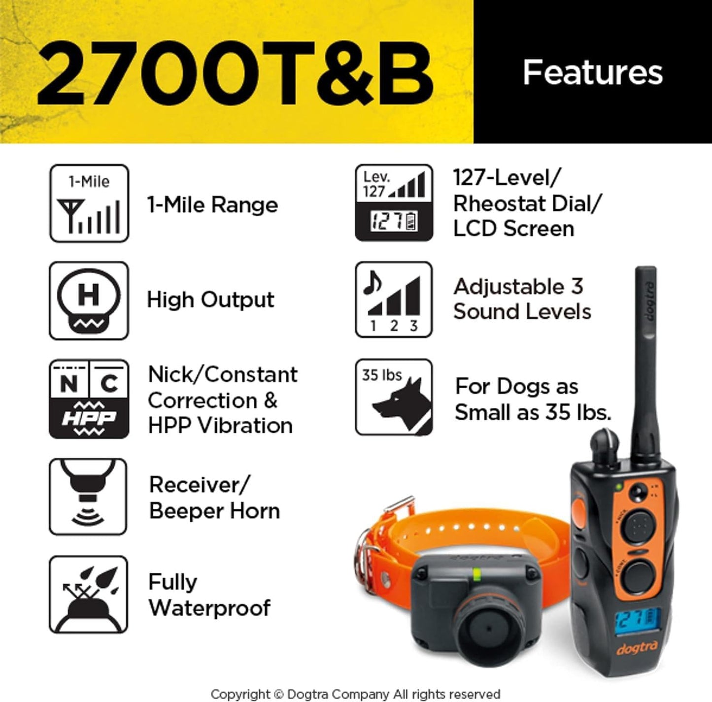 Dogtra 2700T&B 1-Mile Training- Beeper Remote Dog Train E-Collar Upland Gun Dogs