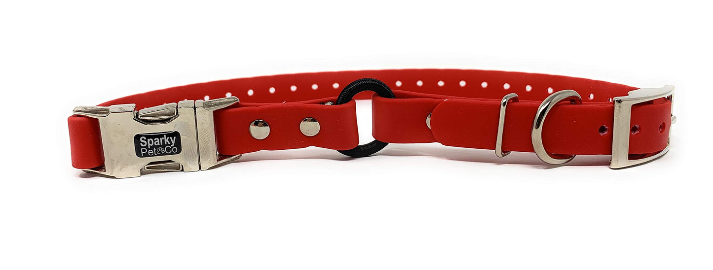 Zeus ECollar Replacement Strap Biothane Bungee Double Buckle MetalClasp 3/4" x 28" Red