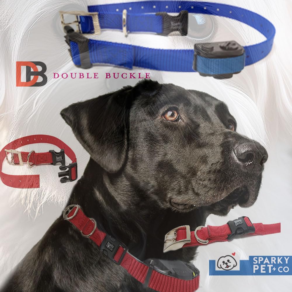 Sparky Pet Co - ECollar Replacement Strap - Easy Release Double Buckle Dog Collar - Rugged Nylon - Adjustable - D Ring - Quick Release Metal Clasp - for Invisible Fence Systems - 3/4" x 24" - Blue